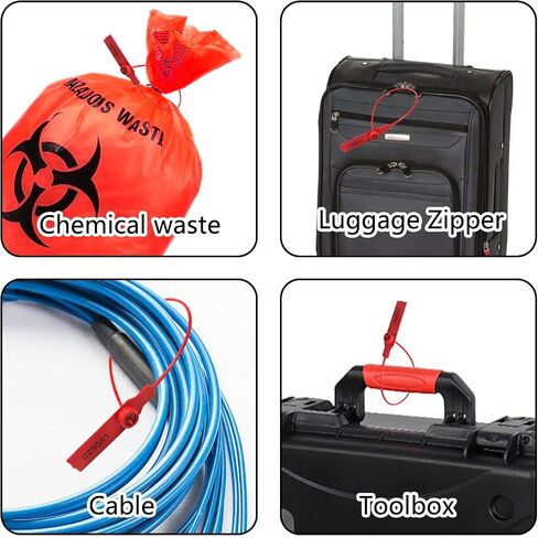 (500pcs) 11 inch Plastic Numbered Security Seal Pull Tight Padlock Safety Tag Tamper Proof Tie Disposable Self-Locking Seals, Red in Kuwait