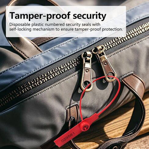 (500pcs) 11 inch Plastic Numbered Security Seal Pull Tight Padlock Safety Tag Tamper Proof Tie Disposable Self-Locking Seals, Red in Kuwait