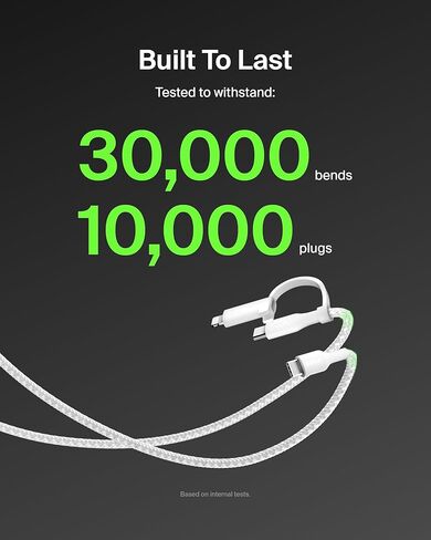 Belkin BoostCharge 2-in-1 USB-C Charging Cable w/USB-C & Lightning Connector - Braided Fast-Charging Cable, Multi-Charging Combo Cord for Apple iPhone, iPad, Samsung, MacBook, & More - Black in Kuwait