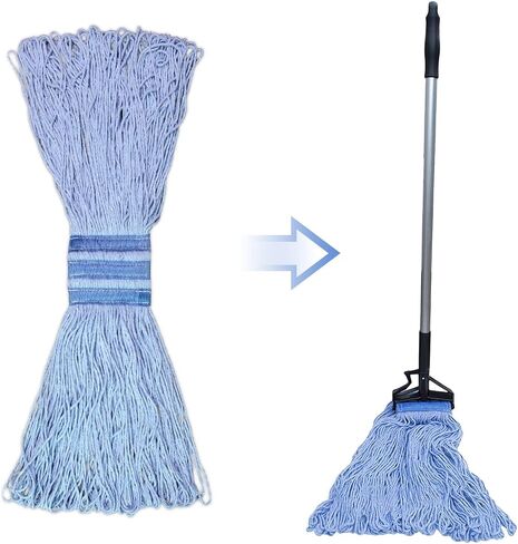 24 oz Loop-End Cotton Mop Head, Heavy Duty Mop Refills, 6 Inch Headband, Mop Head Replacement for Home, Industrial and Commercial Use (Blue) in Kuwait