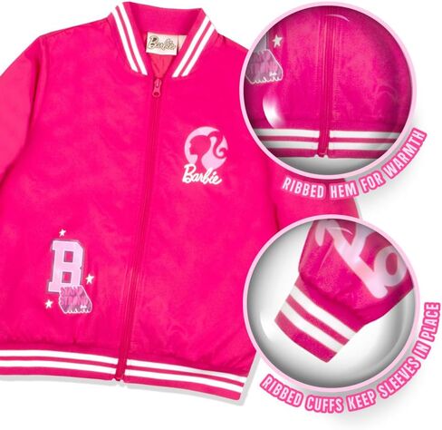 Barbie Girls Bomber Jacket, Zip-Up Bomber Jacket for Girls, Girl Power Outerwear, Varsity Jacket for Girls in Kuwait