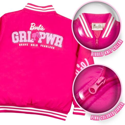 Barbie Girls Bomber Jacket, Zip-Up Bomber Jacket for Girls, Girl Power Outerwear, Varsity Jacket for Girls in Kuwait