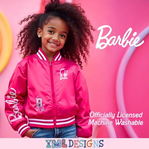Barbie Girls Bomber Jacket, Zip-Up Bomber Jacket for Girls, Girl Power Outerwear, Varsity Jacket for Girls in Kuwait