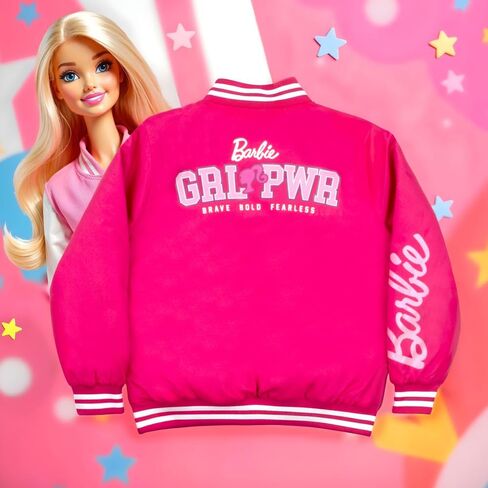 Barbie Girls Bomber Jacket, Zip-Up Bomber Jacket for Girls, Girl Power Outerwear, Varsity Jacket for Girls in Kuwait