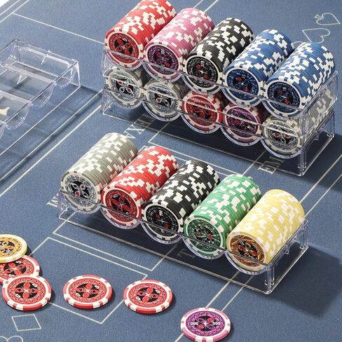 Acrylic Poker Chip Tray Rack- Clear Organizer for 100 Standard Casino Chips-Suitable for Texas Hold'em, Blackjack, Gambling, Poker Clubs, Parties, or Family Casino Nights in Kuwait