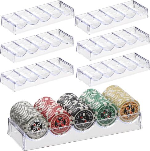 Acrylic Poker Chip Tray Rack- Clear Organizer for 100 Standard Casino Chips-Suitable for Texas Hold'em, Blackjack, Gambling, Poker Clubs, Parties, or Family Casino Nights in Kuwait