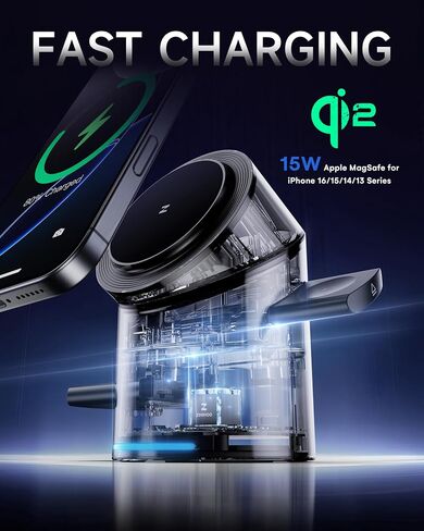 ZEEHOO 3 in 1 Charging Station for Apple Devices, Mag-Safe Charger Stand, Qi2 15W Auto-Rotating Wireless Charging Station for iPhone 16/15/14/13/12 Series& AirPods& iWatch(30W Charger Included) White in Kuwait