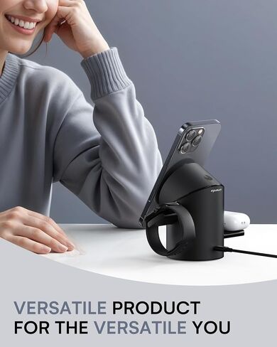 ZEEHOO 3 in 1 Charging Station for Apple Devices, Mag-Safe Charger Stand, Qi2 15W Auto-Rotating Wireless Charging Station for iPhone 16/15/14/13/12 Series& AirPods& iWatch(30W Charger Included) White in Kuwait
