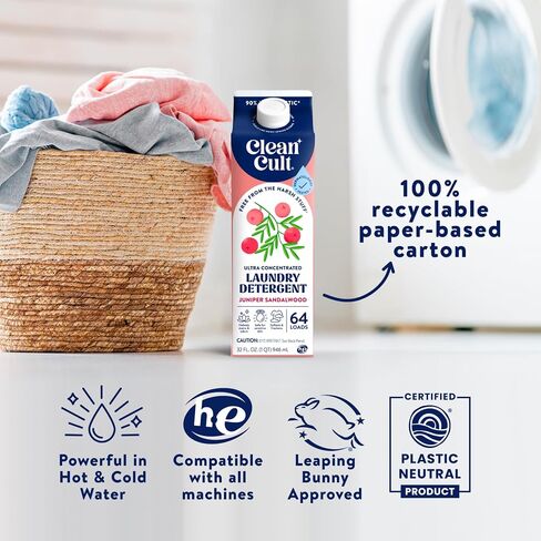 Ultra Concentrated Liquid Laundry Detergent Soap, 192 loads (96 oz), Long Lasting Scent, 90% Less Plastic, No Harsh Chemicals, Juniper Sandalwood, Defeats Stains & Odors, HE/Standard Compatible in Saudi Arabia