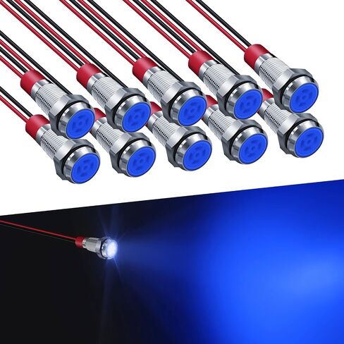 10 Pcs LED Metal Waterproof Indicator Light, 12-24V 1/4'' Mounting Hole Pre-Wired Pilot Signal Light for Car, Trucks, Boats, Marine, Dash, Industrial Electricity (Yellow, 6mm) in Saudi Arabia