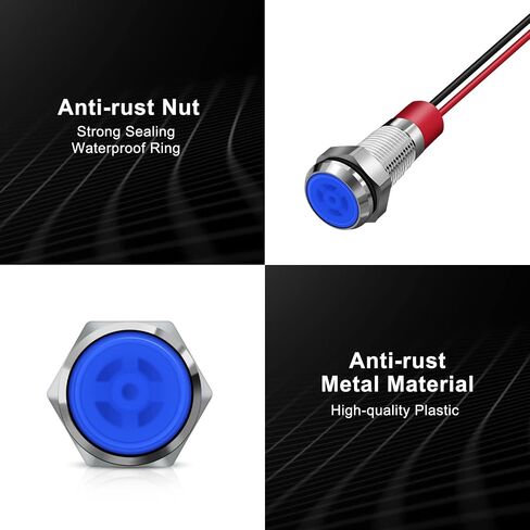 10 Pcs LED Metal Waterproof Indicator Light, 12-24V 1/4'' Mounting Hole Pre-Wired Pilot Signal Light for Car, Trucks, Boats, Marine, Dash, Industrial Electricity (Yellow, 6mm) in Saudi Arabia