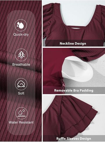 Aleumdr Women's One Piece Swimsuit Ribbed Bathing Suits Tummy Control Ruched Ruffle Swimwear in Saudi Arabia