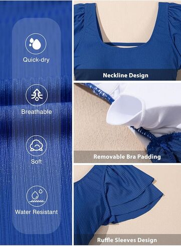 Aleumdr Women's One Piece Swimsuit Ribbed Bathing Suits Tummy Control Ruched Ruffle Swimwear in Kuwait