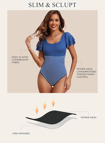 Aleumdr Women's One Piece Swimsuit Ribbed Bathing Suits Tummy Control Ruched Ruffle Swimwear in Kuwait