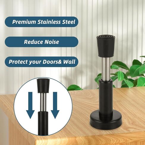 4 عبوات من سدادات الأبواب الزنبركية من DAJAVE، سدادات أبواب من الفولاذ المقاوم للصدأ لأسفل الباب، تقنية امتصاص الصدمات الهيدروليكية، سدادة باب سوداء للمكتب المنزلي، ارتفاع 10.16 سم in Kuwait
