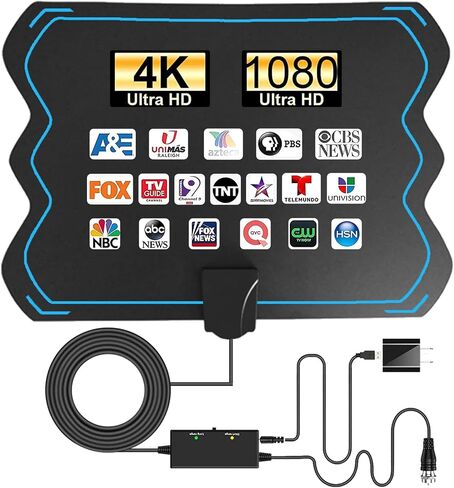 Antenna TV Digital HD Indoor - 350 Miles Long Range with Built-in Amplifier,16.4ft Long Coax Cable Digital HDTV Antenna Support All Television, for Free Local Channels 4K HD 1080P VHF UHF (03) in Saudi Arabia