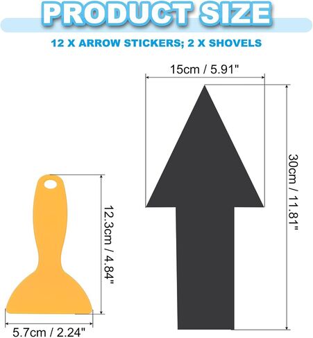 PATIKIL 12" x 6" Arrow Sticker, 12Pcs Removable Waterproof Self Adhesive Floor Stickers Directional Arrow Sign with Shovel for Road Instructions, Black in Saudi Arabia