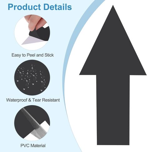PATIKIL 12" x 6" Arrow Sticker, 12Pcs Removable Waterproof Self Adhesive Floor Stickers Directional Arrow Sign with Shovel for Road Instructions, Black in Saudi Arabia