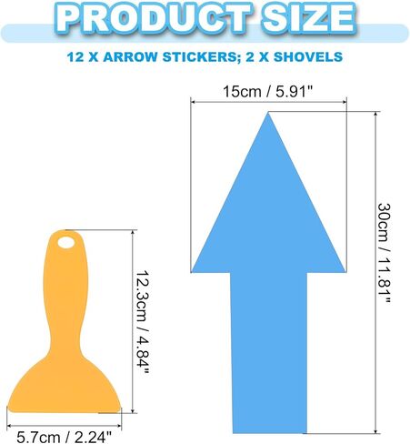 PATIKIL 12" x 6" Arrow Sticker, 12Pcs Removable Waterproof Self Adhesive Floor Stickers Directional Arrow Sign with Shovel for Road Instructions, Black in Kuwait
