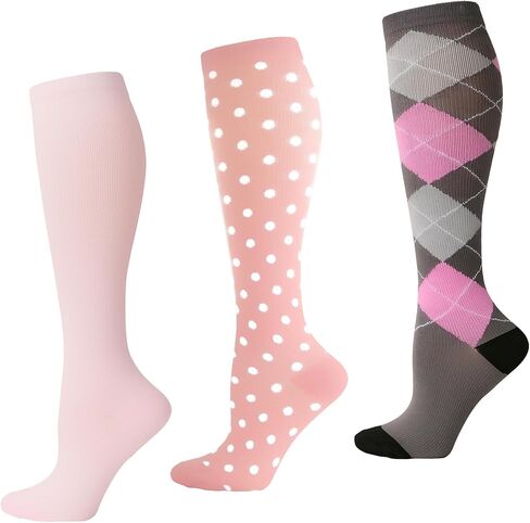 3 Pairs Compression Socks for Women 15-20 mmHg, Circulation Support for Nurses Pregnancy Running Hiking, Varicose Veins, Travel Flight in Saudi Arabia