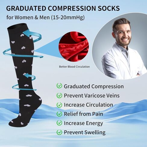 3 Pairs Compression Socks for Women 15-20 mmHg, Circulation Support for Nurses Pregnancy Running Hiking, Varicose Veins, Travel Flight in Saudi Arabia