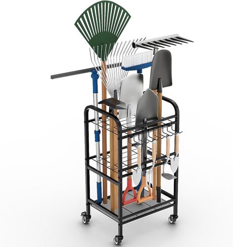FZK Garden Tool Organizer,Garage Storage,Garden Tool Organizer for Garage,Yard Tool Organizer for Garage,Wheeled Garden Tool Rack,Up to 40 Long-Handled Garden Tool Storage,Garage Tool Organizer in Saudi Arabia