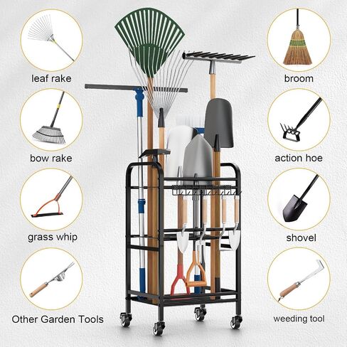 FZK Garden Tool Organizer,Garage Storage,Garden Tool Organizer for Garage,Yard Tool Organizer for Garage,Wheeled Garden Tool Rack,Up to 40 Long-Handled Garden Tool Storage,Garage Tool Organizer in Saudi Arabia