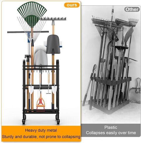 FZK Garden Tool Organizer,Garage Storage,Garden Tool Organizer for Garage,Yard Tool Organizer for Garage,Wheeled Garden Tool Rack,Up to 40 Long-Handled Garden Tool Storage,Garage Tool Organizer in Saudi Arabia