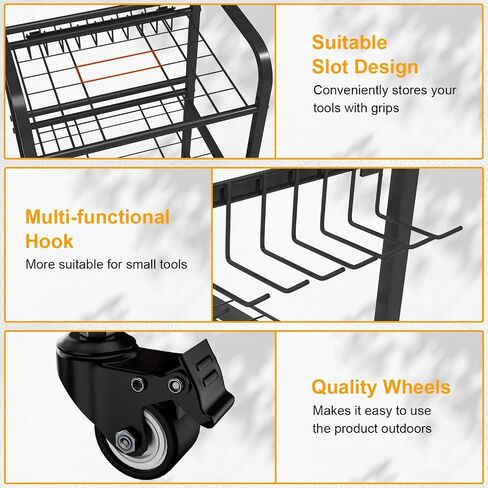 FZK Garden Tool Organizer,Garage Storage,Garden Tool Organizer for Garage,Yard Tool Organizer for Garage,Wheeled Garden Tool Rack,Up to 40 Long-Handled Garden Tool Storage,Garage Tool Organizer in Saudi Arabia