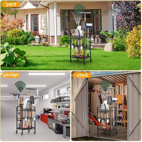 FZK Garden Tool Organizer,Garage Storage,Garden Tool Organizer for Garage,Yard Tool Organizer for Garage,Wheeled Garden Tool Rack,Up to 40 Long-Handled Garden Tool Storage,Garage Tool Organizer in Saudi Arabia