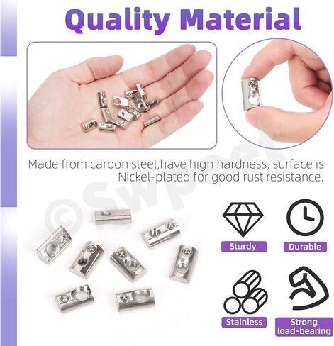 Swpeet 48 قطعة 2020 سلسلة الكربون الصلب المطلي بالنيكل لفة في الربيع T الجوز M3 M4 M5 M6 مجموعة متنوعة، المكسرات فتحة T، لفة الكرة المكسرات المرنة لسلسلة 2020 الألومنيوم النتوء السكك الحديدية in Kuwait