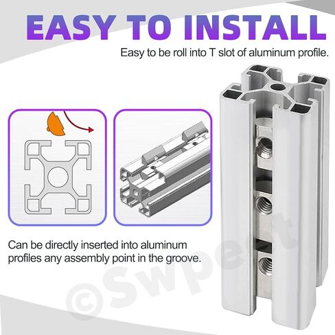 Swpeet 48 قطعة 2020 سلسلة الكربون الصلب المطلي بالنيكل لفة في الربيع T الجوز M3 M4 M5 M6 مجموعة متنوعة، المكسرات فتحة T، لفة الكرة المكسرات المرنة لسلسلة 2020 الألومنيوم النتوء السكك الحديدية in Kuwait