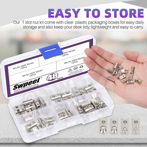 Swpeet 48 قطعة 2020 سلسلة الكربون الصلب المطلي بالنيكل لفة في الربيع T الجوز M3 M4 M5 M6 مجموعة متنوعة، المكسرات فتحة T، لفة الكرة المكسرات المرنة لسلسلة 2020 الألومنيوم النتوء السكك الحديدية in Kuwait