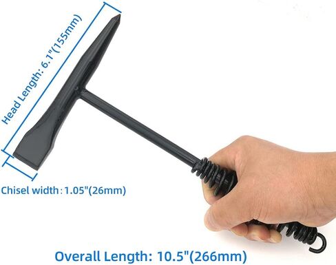 Welding Chipping Hammer with Coil Spring Handle,10.5",Cone and Vertical Chisel/ 10" Wire Brush(Free), Black in Kuwait