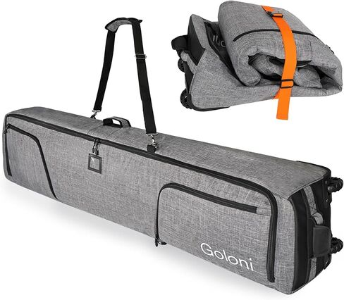 Goloni Ski Bag with Wheels,Padded Snowboard Bag for Air Travel,600D Waterproof Fabric,Foldable Snow Bag Fits 2 Pairs Skis in Kuwait