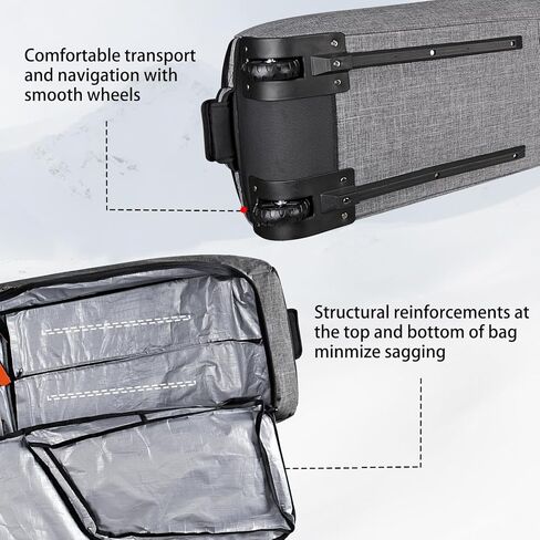 Goloni Ski Bag with Wheels,Padded Snowboard Bag for Air Travel,600D Waterproof Fabric,Foldable Snow Bag Fits 2 Pairs Skis in Kuwait