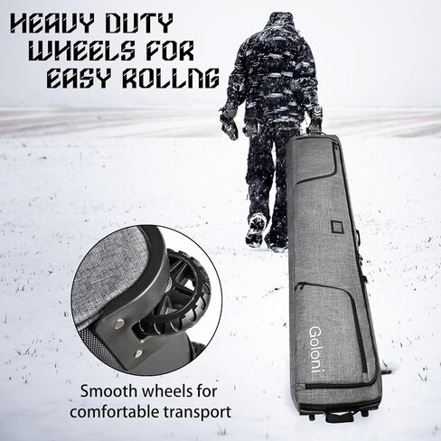 Goloni Ski Bag with Wheels,Padded Snowboard Bag for Air Travel,600D Waterproof Fabric,Foldable Snow Bag Fits 2 Pairs Skis in Kuwait