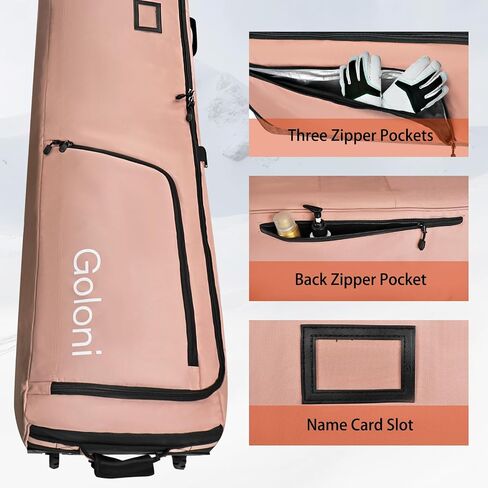 Goloni Ski Bag with Wheels,Padded Snowboard Bag for Air Travel,600D Waterproof Fabric,Foldable Snow Bag Fits 2 Pairs Skis in Saudi Arabia