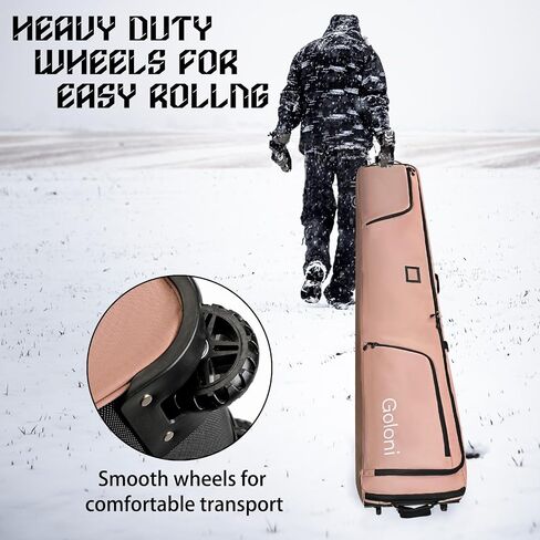 Goloni Ski Bag with Wheels,Padded Snowboard Bag for Air Travel,600D Waterproof Fabric,Foldable Snow Bag Fits 2 Pairs Skis in Saudi Arabia