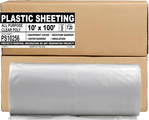 Aluf Plastics 6 MIL Thick Extra Strong Heavy Duty Clear All Purpose Vapor and Moisture Barrier Sheet Tarp/Drop Cloth - 10' x 25' - for Painting, Furniture, Carpet, Contractor, & Construction in Kuwait