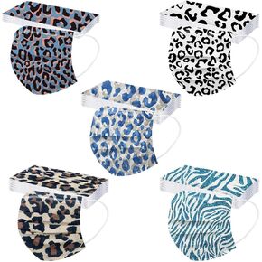 50 Pack Leopard Disposable Face Mask for Adults, Fashion 3-Ply Breathable Earloop Full Face Protection for Women & Men