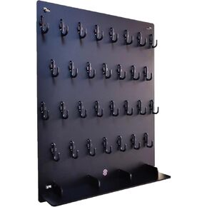 Matte Black with Tray Acrylic Key Hooks Board with 30 Hooks, Key Tags and 3 Storage Partition - 14 3/4ʺW x 18 3/4ʺL - Wall-Mounted Key Hanging Board for Garage, Car Dealer, Office, Hotel, Real Estate