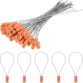 MECCANIXITY Steel Security Cable Seals 11.8 Inch Disposable Numbered Tags Anti Tamper Seal Self Locking for Truck Trailers Container Shipping Orange, Pack of 100
