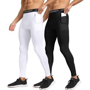 HYCOPROT Men's Compression Pants with Pockets, Athletic Leggings Baselayer Workout Tights for Basketball Running Yoga Gym