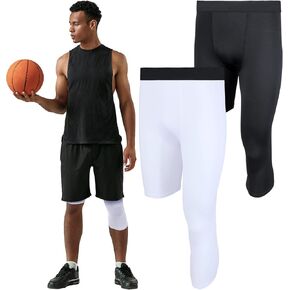 Hercicy 2 Packs Men's 3/4 One Leg Compression Tights Unisex Leggings Athletic Base Layer for Basketball Sports