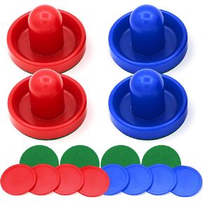 Air Hockey Pusks Air Hockey Puchers Air Hockey Paddles, Great Goal Handles Pushers Paddles Replacement Accessories for Game Tables, 4Pushers, 8Pucks