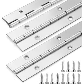 3 pcs Piano Hinges 12 in Stainless Steel Continuous Hinge Thick Long Piano Hinges with Holes Heavy 1 Duty Stainless Piano Furniture Hinges for Cabinet Door Cases Woodworking DIY projec