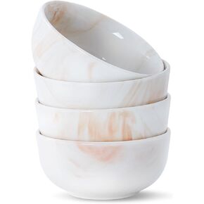 bestone 22 OZ Cereal Bowls Set of 4, 5.5 Inch Bowls Set of 4, Porcelain Round Cereal Bowl, Oatmeal Bowl, Fruit Bowl, Salad Bowl, Rice Bowl, Dishwasher, Microwave, Freezer, Oven Safe, Marble Blue