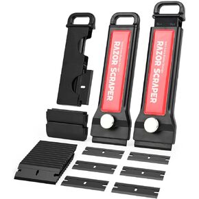 EHDIS 2PCS Plastic Razor Blade Scraper with Blade Storage Box with 20pcs Double Edged Blades for Adhesive,Gasket Labels, Decal and Sticker Remover from Glass,Window