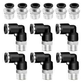 mankk 12PCS 1/4" Push to Connect Fittings Elbow and Straight Combination Pneumatic Fitting Kit 1/4"Tube OD x 1/4"NPT Thread Quick Connect Fittings Air Hose Fittings